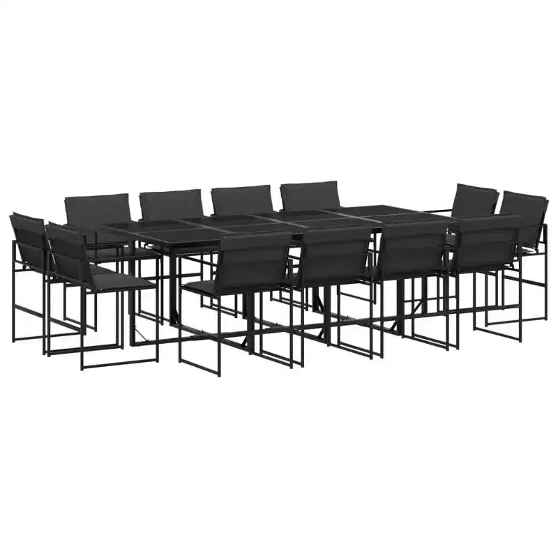vidaXL Salon de jardin avec coussins 13 pcs Texaline noire - Chaises pliables peu encombrantes, Résistant aux UV, Table en verre trempé