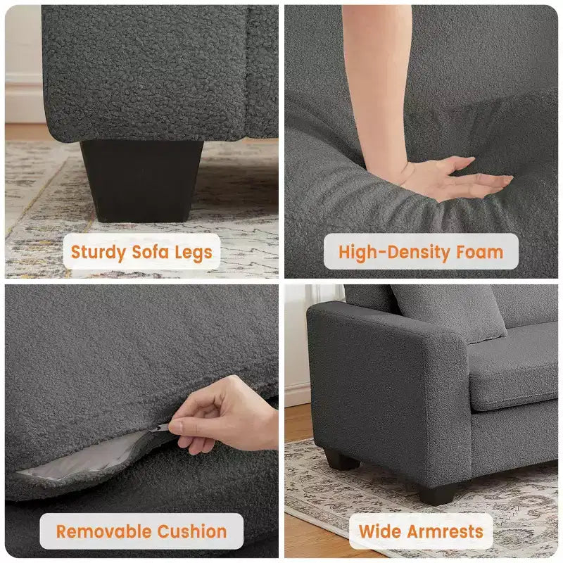 Canapé moderne 3 places de 83 po avec assise profonde, tissu doux, accoudoirs larges, housse de coussin amovible et lavable