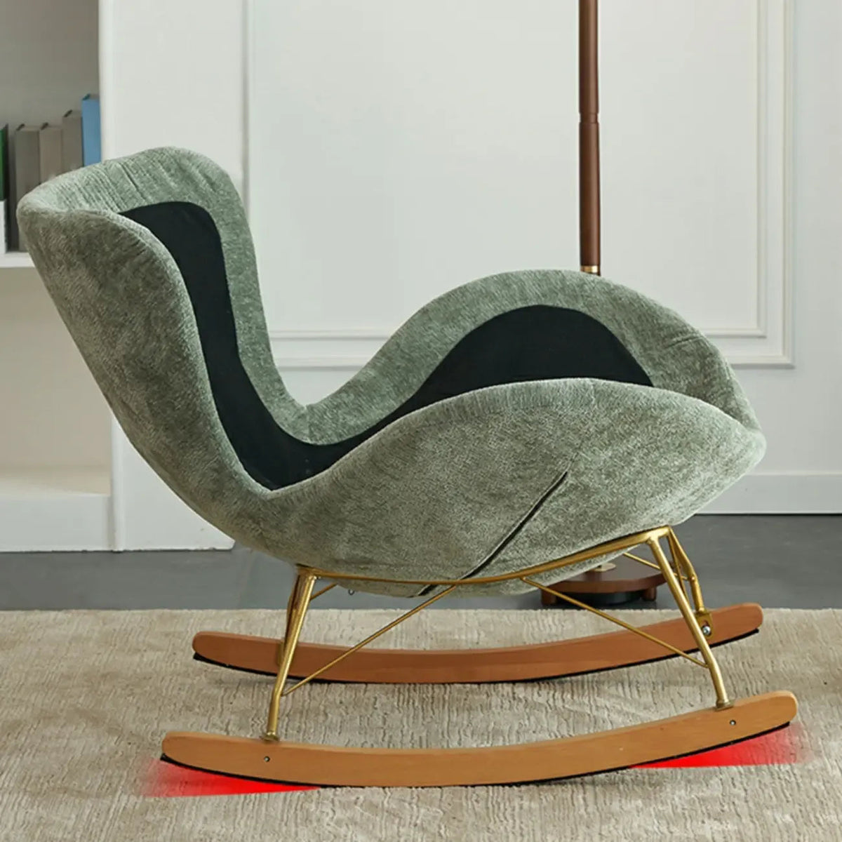Fauteuil à bascule ergonomique rembourré en velours moderne pour chambre de bébé