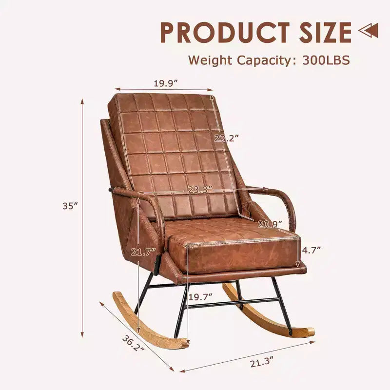 VECELO Fauteuil à bascule en similicuir/tissu Teddy, fauteuil inclinable de salon moderne avec assise rembourrée, base en bois massif sécurisée Blanc/Marron