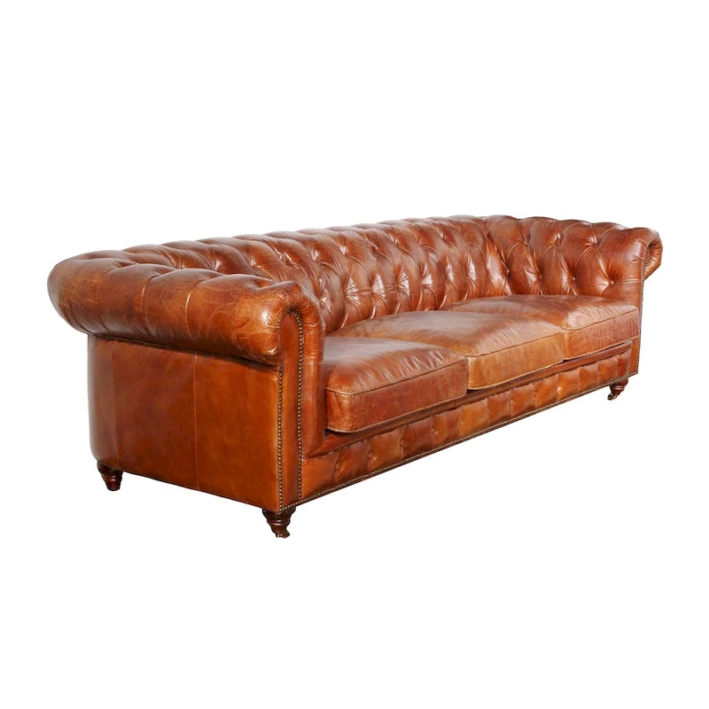 Canapé chesterfield capitonné Pasargad Home Paris Club, marron - 28,7 H x 97,2 L x 39 P