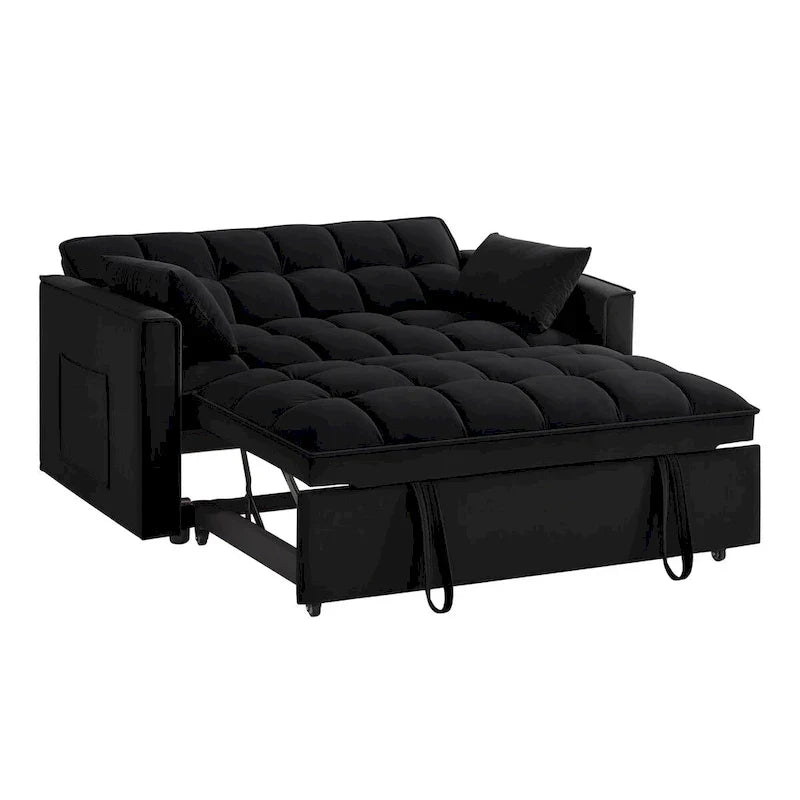 Canapé-lit convertible 4-en-1 - Banquette en velours - Canapé-lit modulable avec dossier inclinable et 2 poches latérales