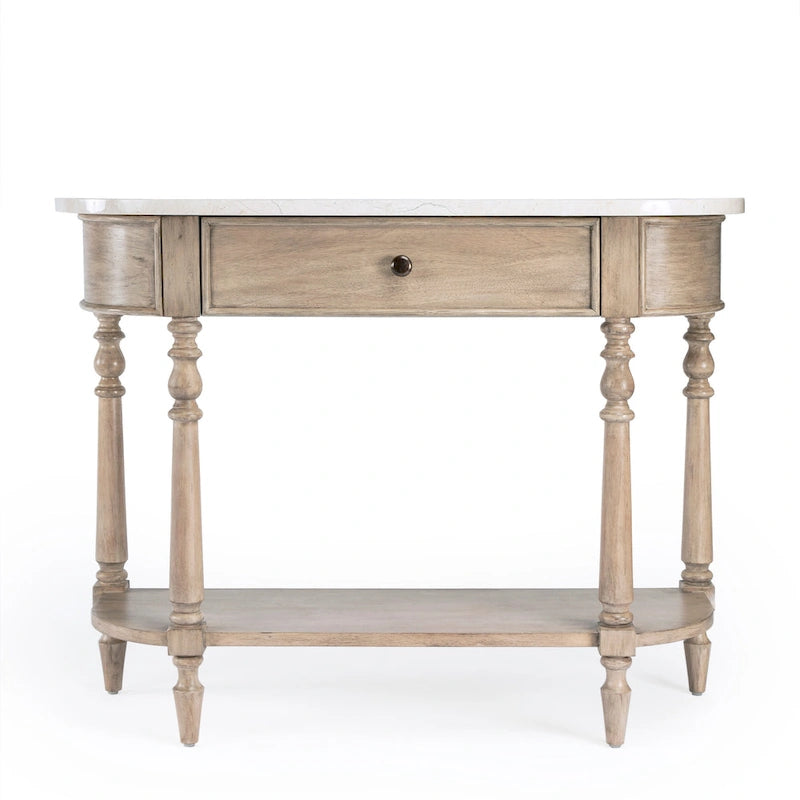 Table console avec plateau en marbre – Brun clair / Gris / Noir délavé, demi-lune, montage par une personne