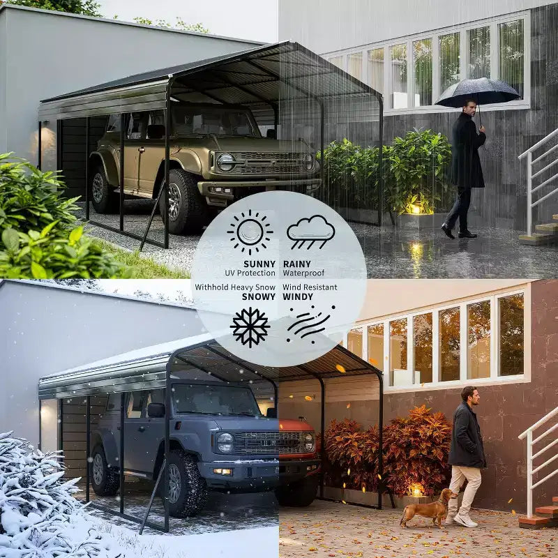 Abri de voiture robuste en acier de 3,65 x 6,1 m avec kit d'ancrage