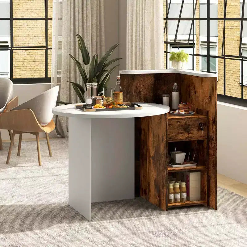 Costway Comptoir de Réception Bureau de Caisse avec Étagère Ouverte et Tiroir Verrouillable Blanc/Marron/Noir