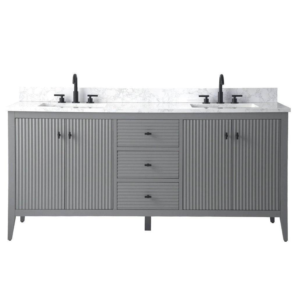 Meuble-lavabo de salle de bain Vanity Art 72 po à double vasque avec dessus en marbre reconstitué