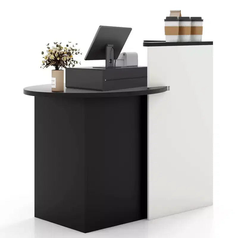 Costway Comptoir de Réception Bureau de Caisse avec Étagère Ouverte et Tiroir Verrouillable Blanc/Marron/Noir