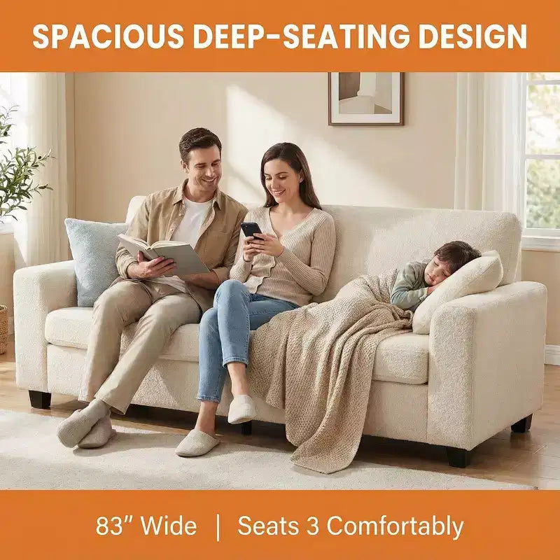 Canapé moderne 3 places de 83 po avec assise profonde, tissu doux, accoudoirs larges, housse de coussin amovible et lavable