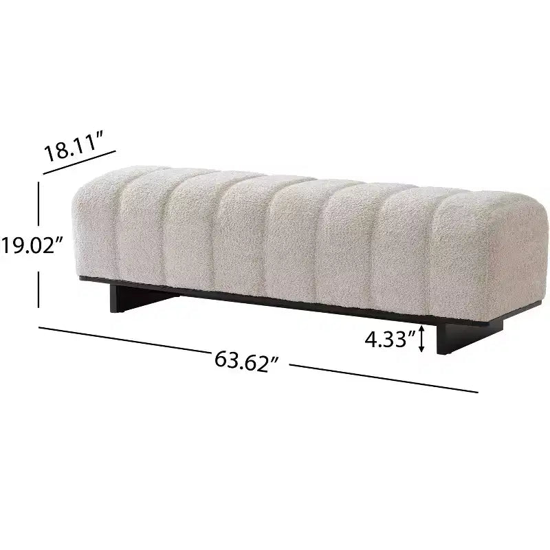 Banc de salle à manger moderne en fausse fourrure capitonnée avec pieds en bois d'hévéa, 63,62