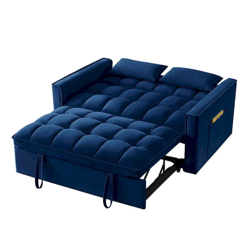 Canapé-lit convertible 4-en-1 - Banquette en velours - Canapé-lit modulable avec dossier inclinable et 2 poches latérales