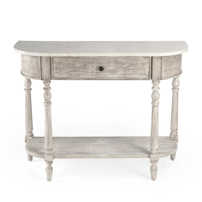Table console avec plateau en marbre – Brun clair / Gris / Noir délavé, demi-lune, montage par une personne