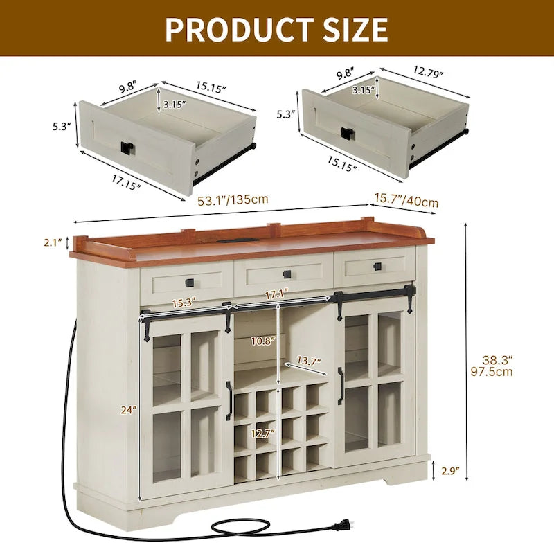 53 Meuble de rangement de cuisine avec porte de grange, buffet, bar à café et casier à vin