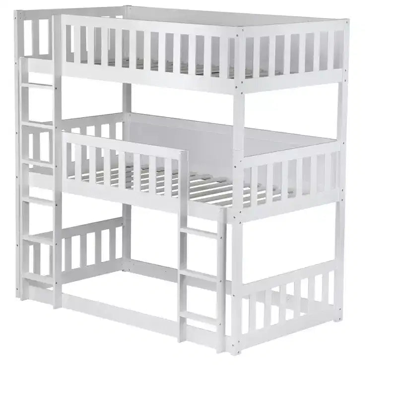 Lit superposé triple pour enfants, lit superposé trois places détachable avec échelle et barrière de sécurité, se sépare en 3 lits