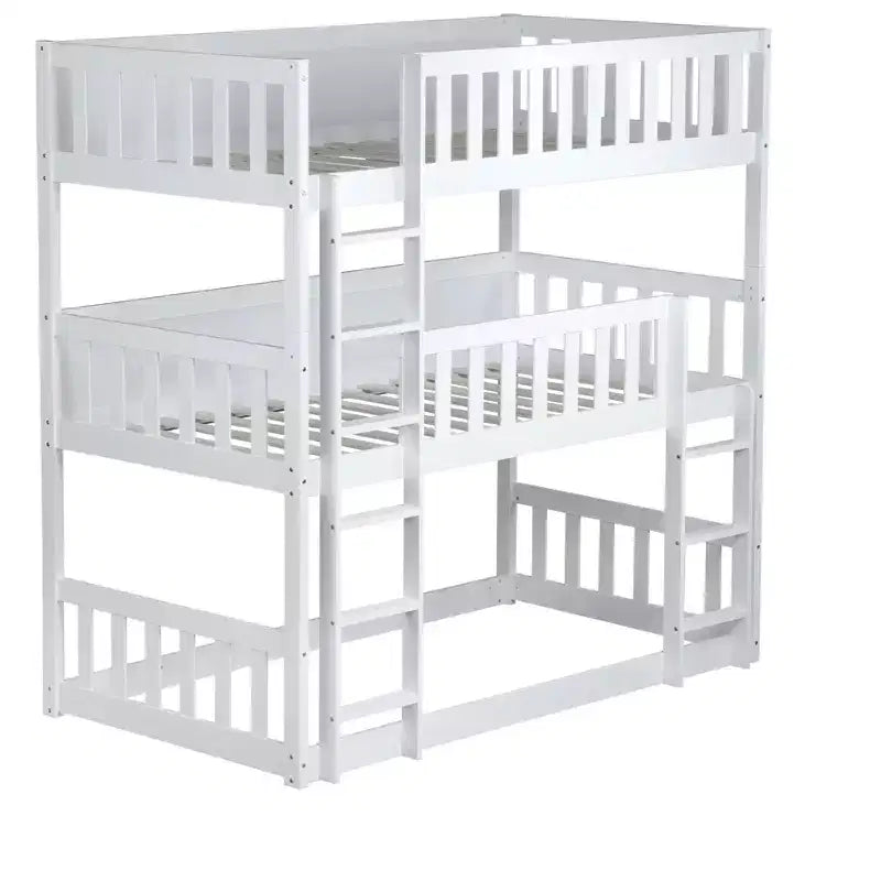 Lit superposé triple pour enfants, lit superposé trois places détachable avec échelle et barrière de sécurité, se sépare en 3 lits