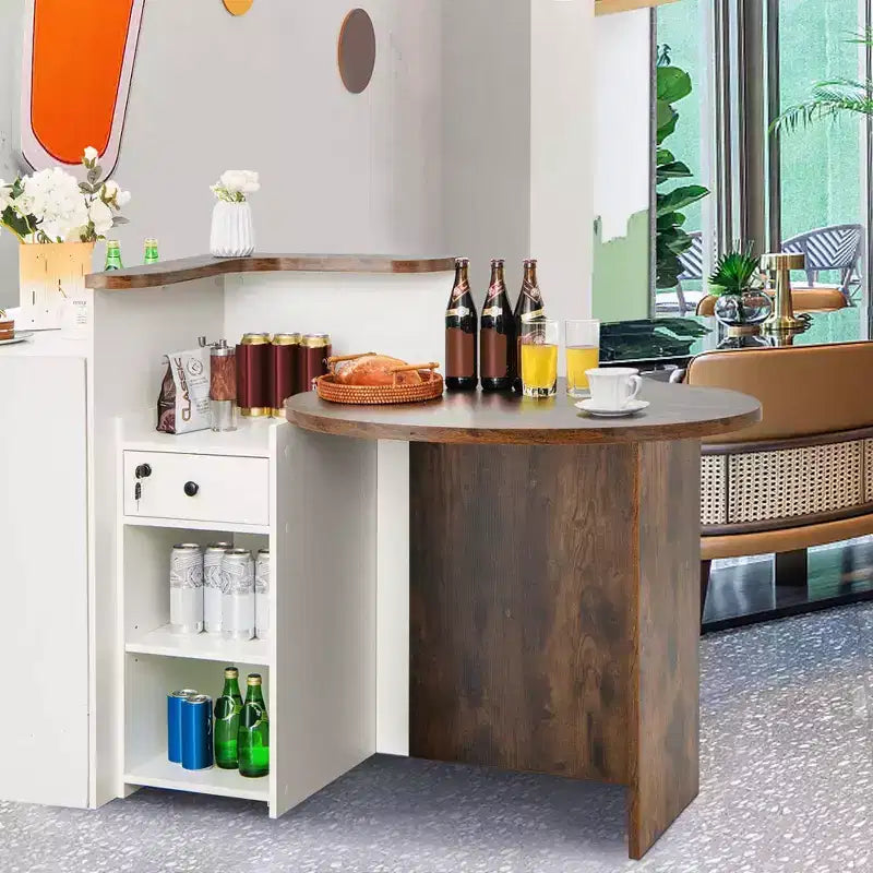Costway Comptoir de Réception Bureau de Caisse avec Étagère Ouverte et Tiroir Verrouillable Blanc/Marron/Noir