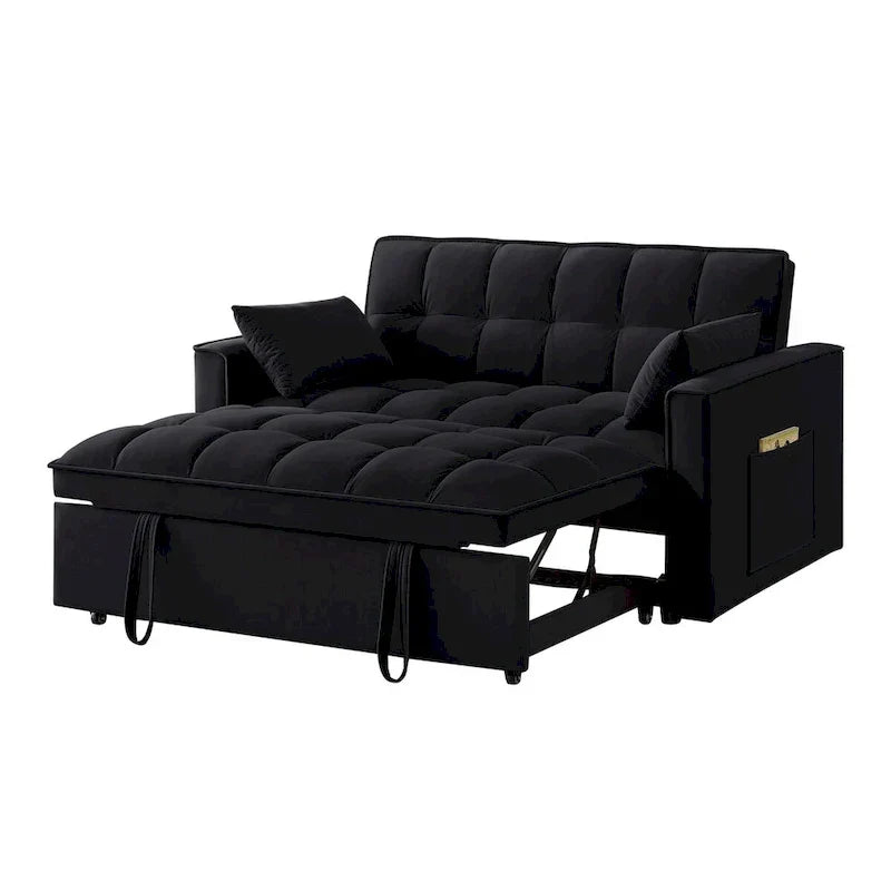 Canapé-lit convertible 4-en-1 - Banquette en velours - Canapé-lit modulable avec dossier inclinable et 2 poches latérales