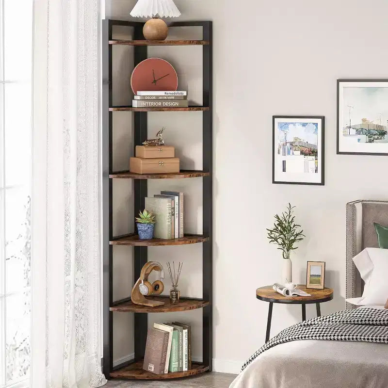 Bibliothèque d'angle à 6 niveaux Tribesigns, étagère de rangement de 180 cm de haut