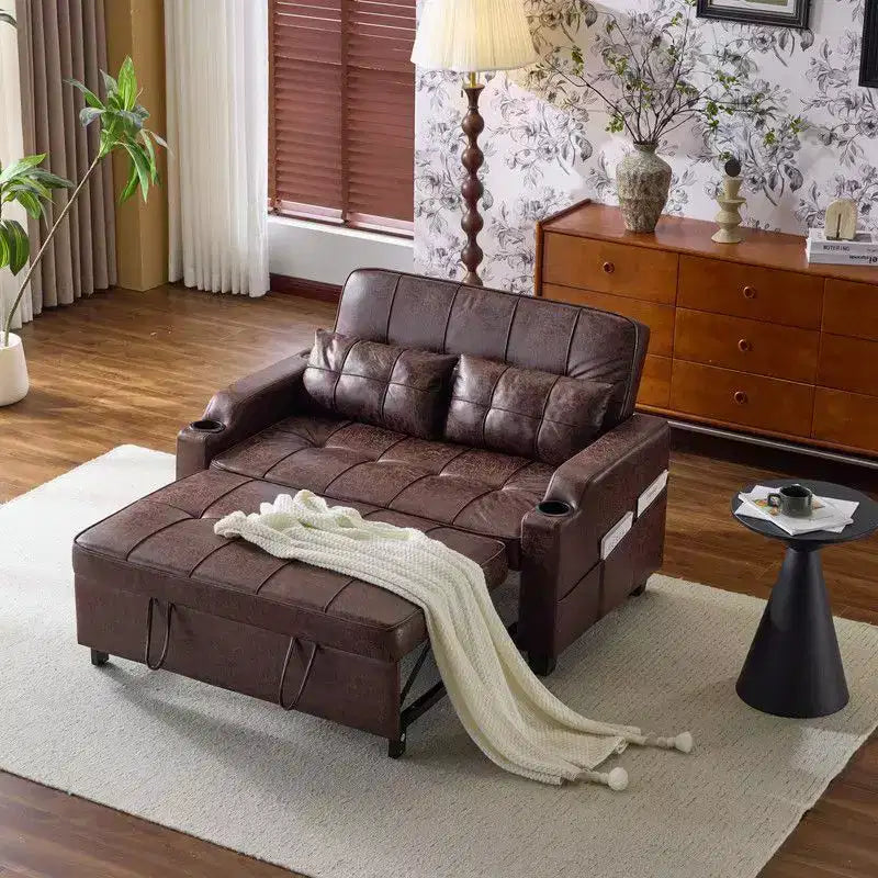 Canapé-lit convertible inclinable en cuir rembourré « Cats Claw » avec coussins pour petits espaces