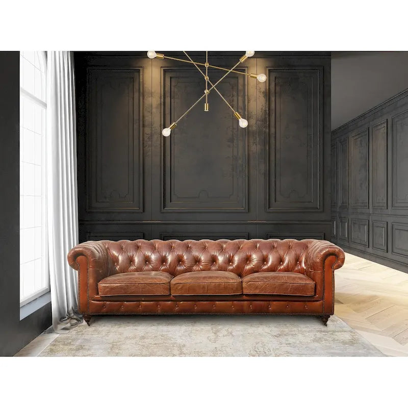 Canapé chesterfield capitonné Pasargad Home Paris Club, marron - 28,7 H x 97,2 L x 39 P