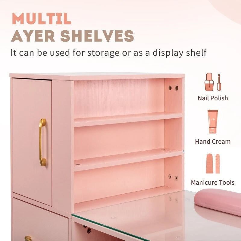 Bureau informatique de 140 cm avec étagères, tiroirs et armoire